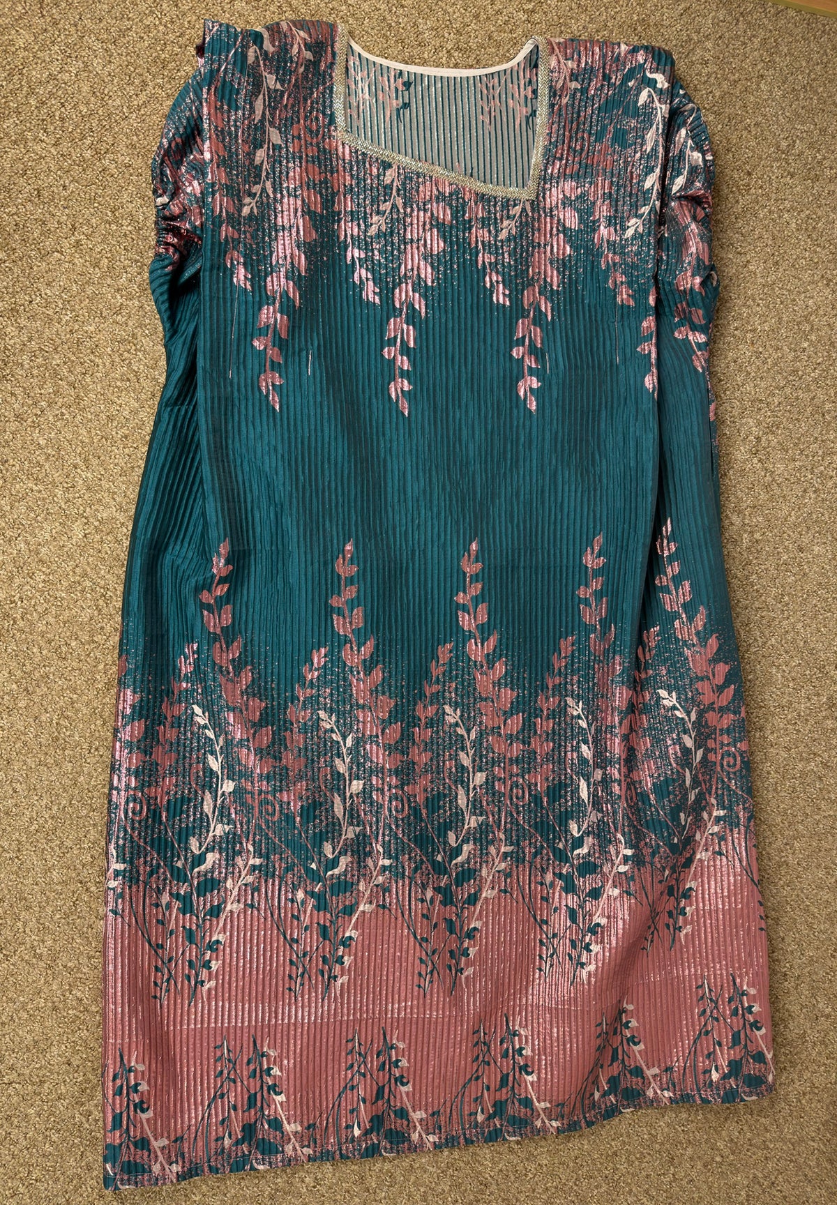 Autumn Bloom Kaftan (Teal and Pink)- front view