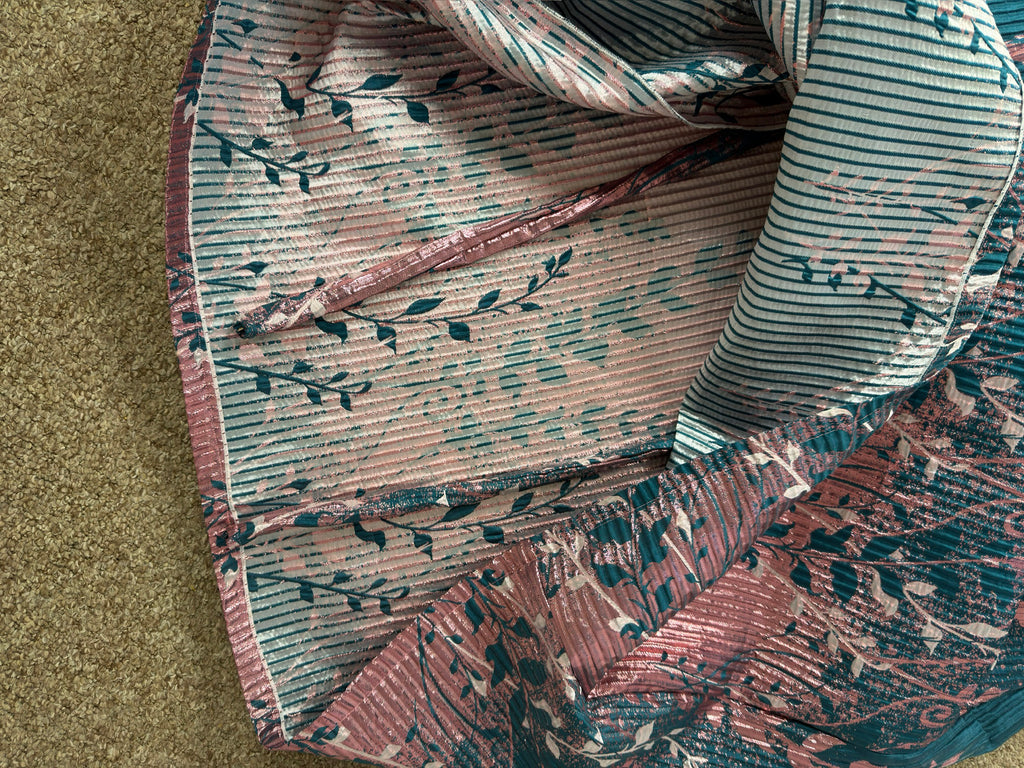 Autumn Bloom Kaftan (Teal and Pink)- inner view with rope for fitting