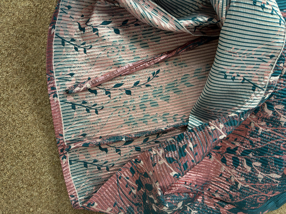 Autumn Bloom Kaftan (Teal and Pink)- inner view with rope for fitting