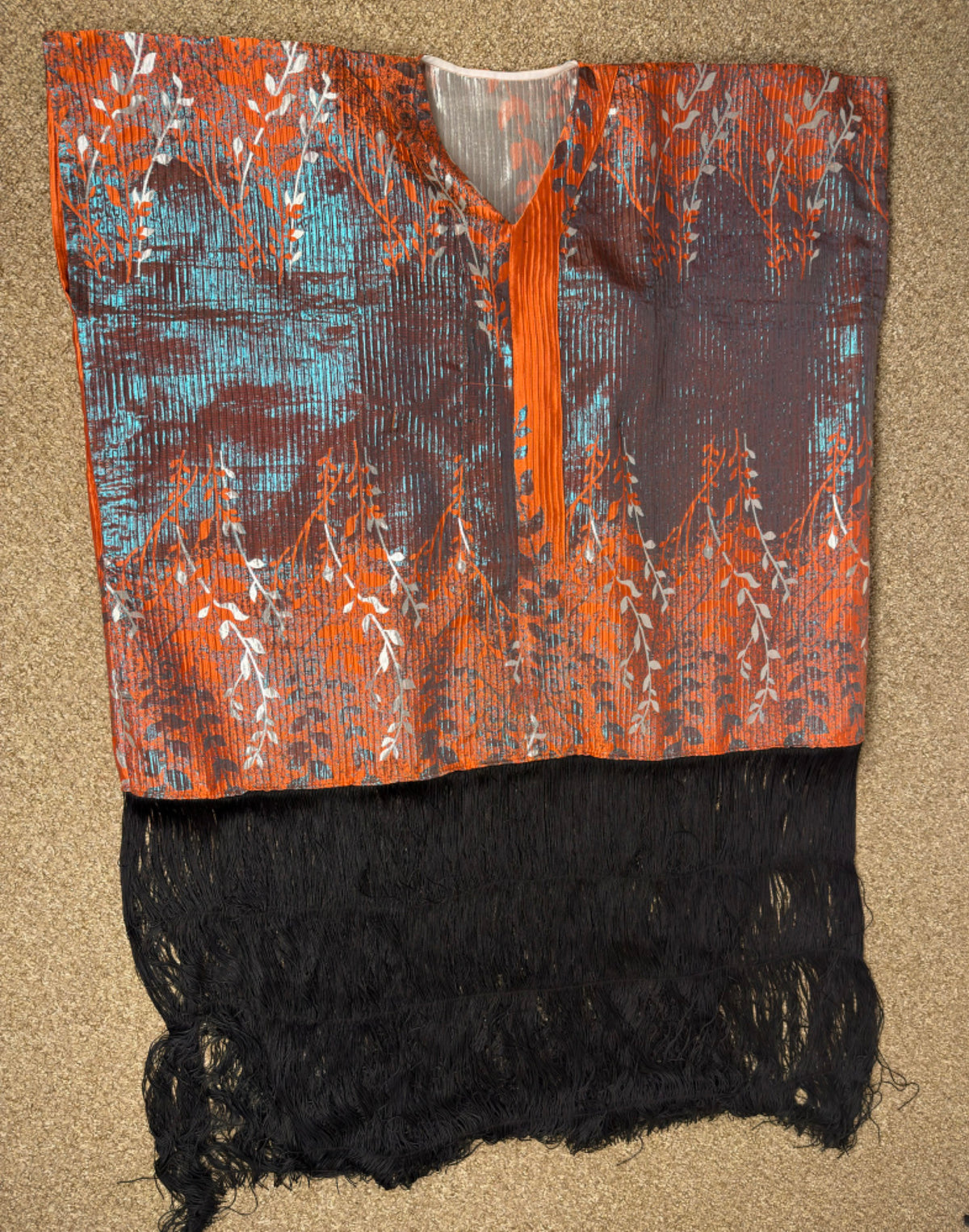 Fringe kaftan dress (orange and teal)- front view