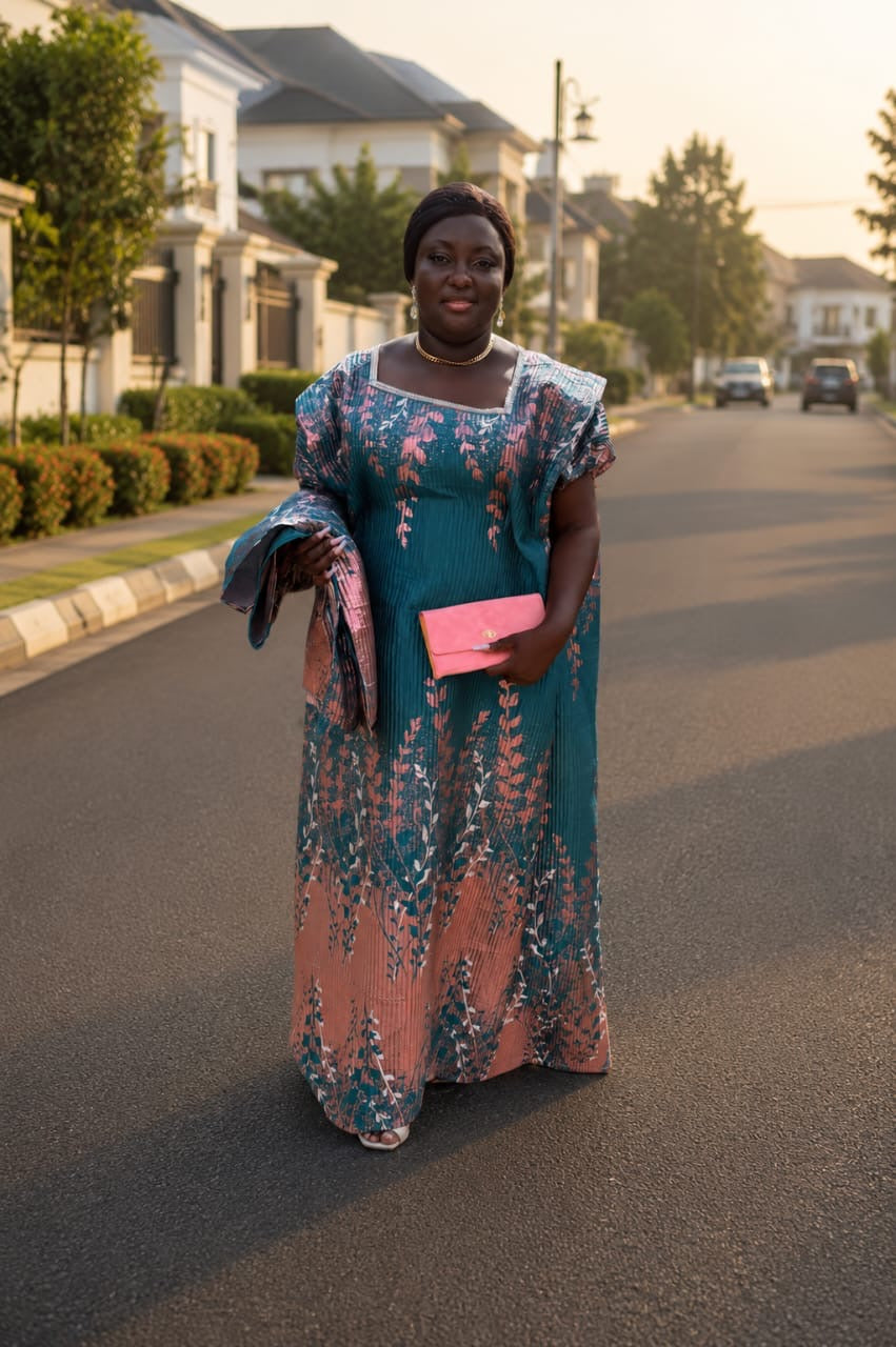 Autumn Bloom Kaftan (Teal and Pink)